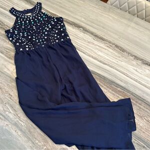 Love Jayne navy romper dress pant suit great wedding teen/junior sz 16 jumper